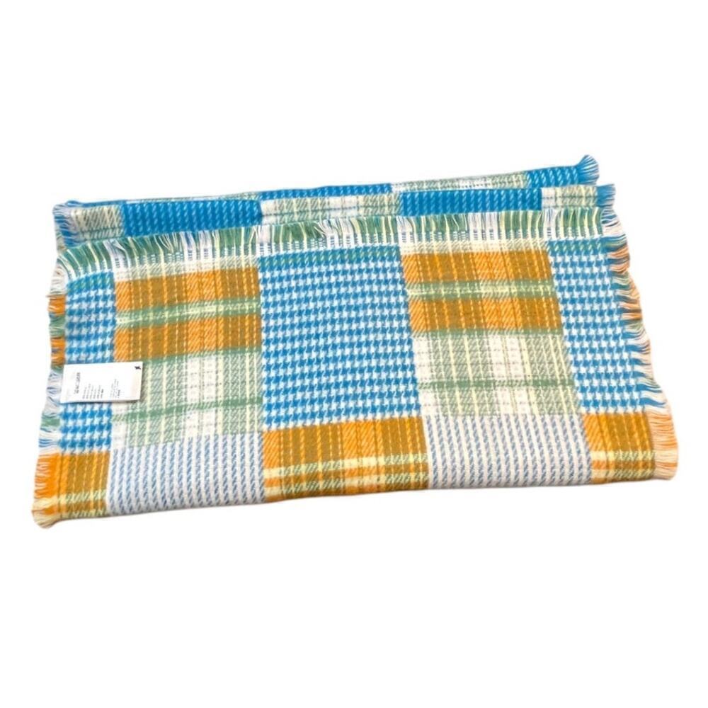 Urban Outfitters Plaid Fringe Scarf / Wrap in Blue Green Orange White NWOT
